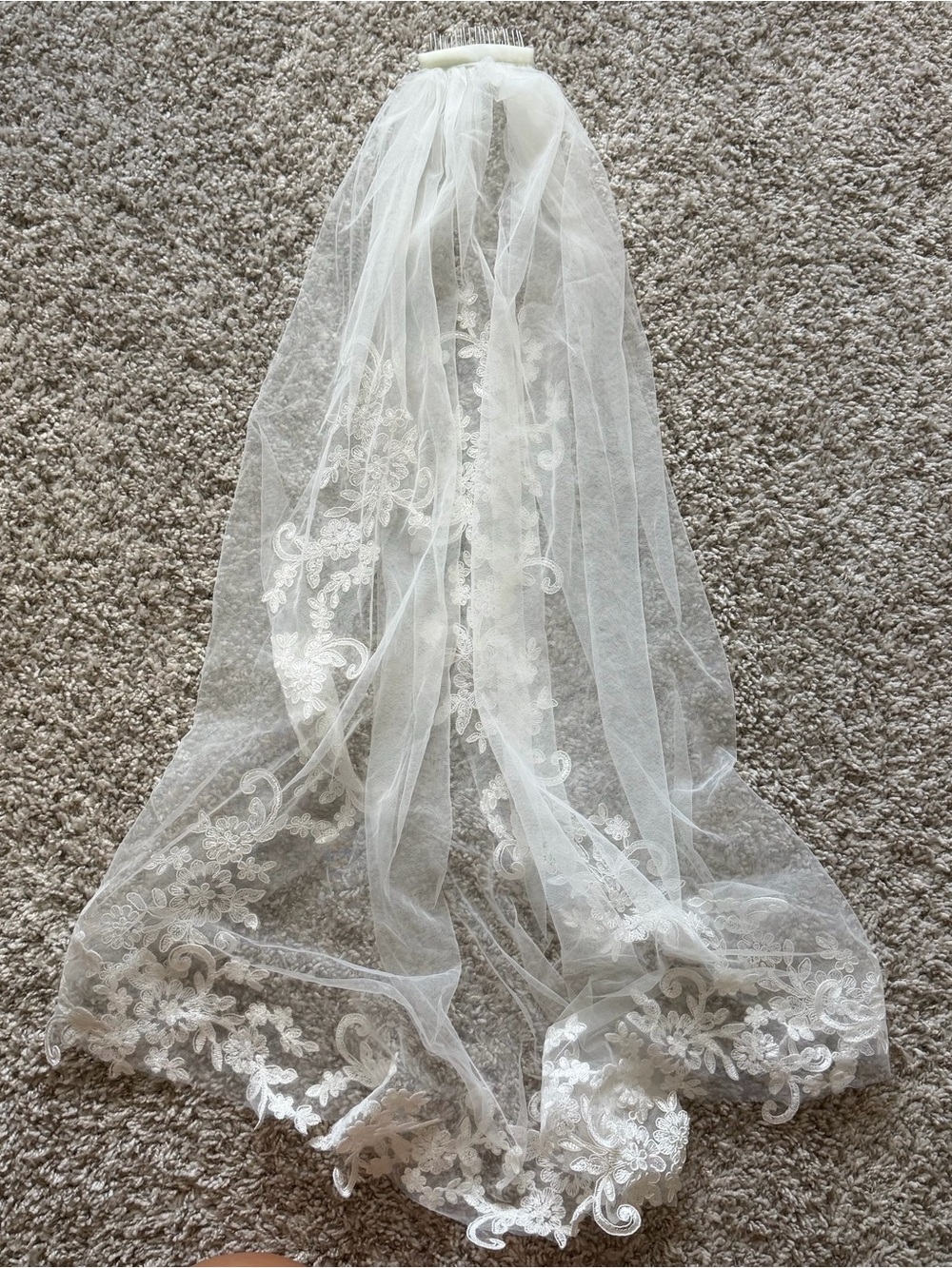 Sheer Wedding Floral Lace White Comb Veil